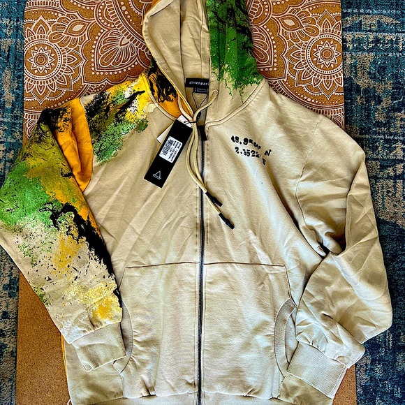 ELEVEN PARIS KNIT ABSTRACT AOP ZIP FRONT HOODIE (OATMEAL) - Picture 5 of 6